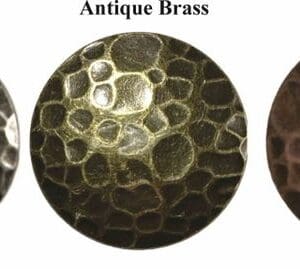 Five metal samples in various finishes.