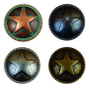 Four star-shaped metal drawer knobs.