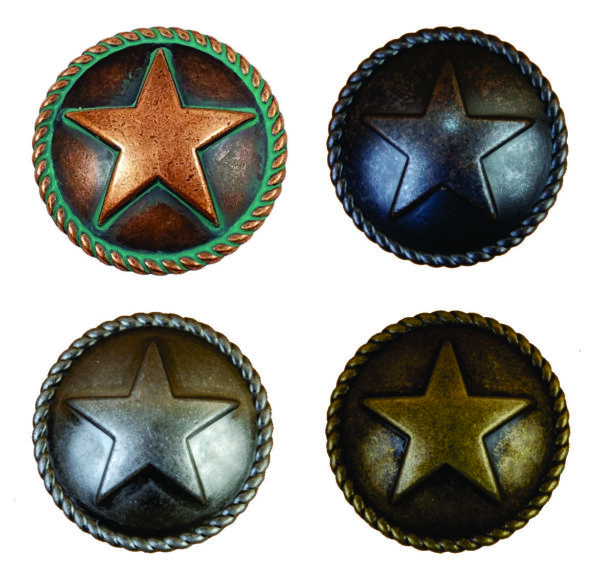 Four star-shaped metal drawer knobs.
