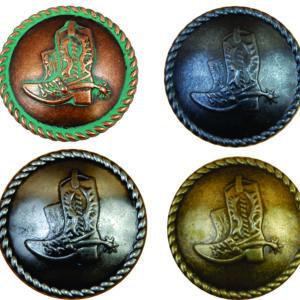 Four cowboy boot buttons in various metals.