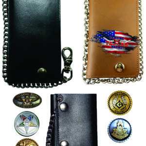 Leather chain wallets, Masonic belt buckles.
