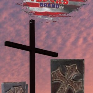 Genuine Texas Brand leather wallets with crosses.