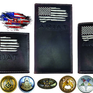 Ariat leather wallets with US flag.