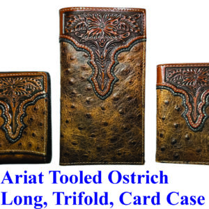 Ariat tooled ostrich wallets, long & trifold.
