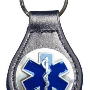 Black leather keychain with Star of Life.