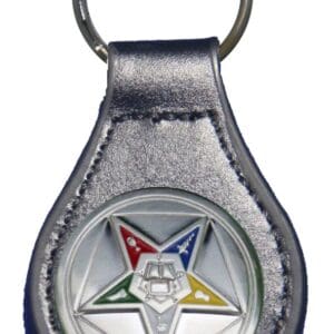 Silver Eastern Star keychain with leather.