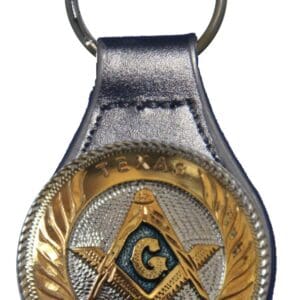 Texas Mason keychain with square and compass.