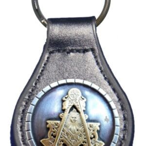 Masonic leather keyring with gold emblem.