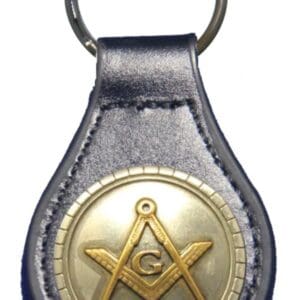 Leather keyring with gold Masonic square and compass.