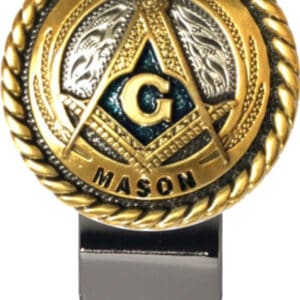 Gold Masonic money clip: Proud Mason.