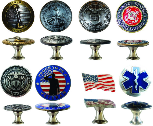 Military and patriotic themed knobs.