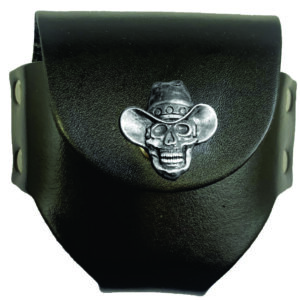 Black leather skull cowboy hat pouch