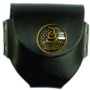 Black leather pouch, Don't Tread on Me.