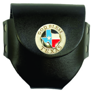 Black leather Texas God Bless pouch.