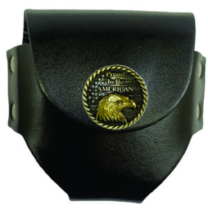 Black leather pouch; proud to be American.