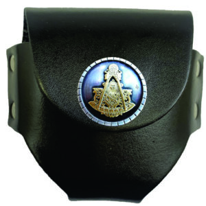 Black leather Masonic pouch with emblem.