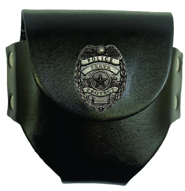 Black leather police badge holder.