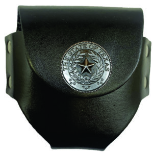 Black leather Texas State coin pouch.