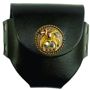 Black leather pouch with Masonic emblem.