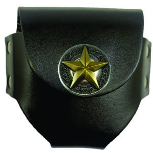 Black leather pouch with gold star.