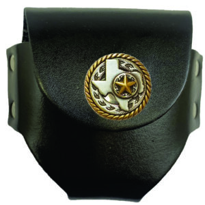 Black leather Texas pouch with star.